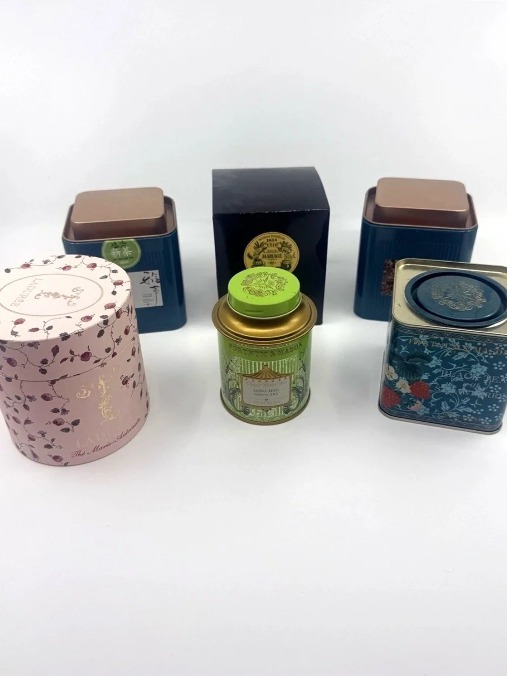 Lot Six Tea Tins Empty Decorative Great For Crafts Or Storage - Fortnum -